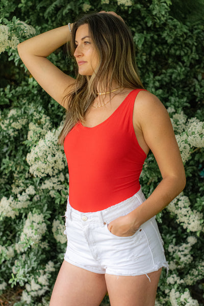 boisterous bodysuit in red